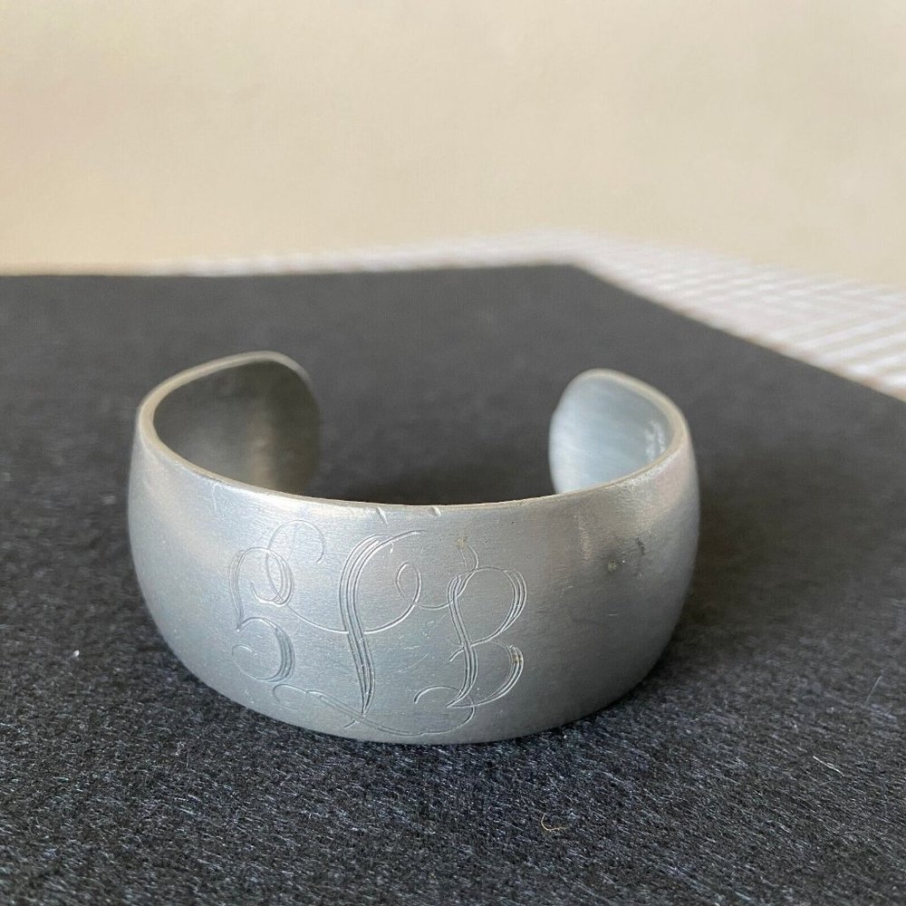 VTG Leonard Genuine Pewter Cuff Bracelet Monogrammed Engraved JTG Bolivia Made